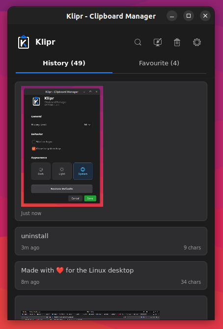 Klipr - Linux Clipboard Manager - Screenshot 1