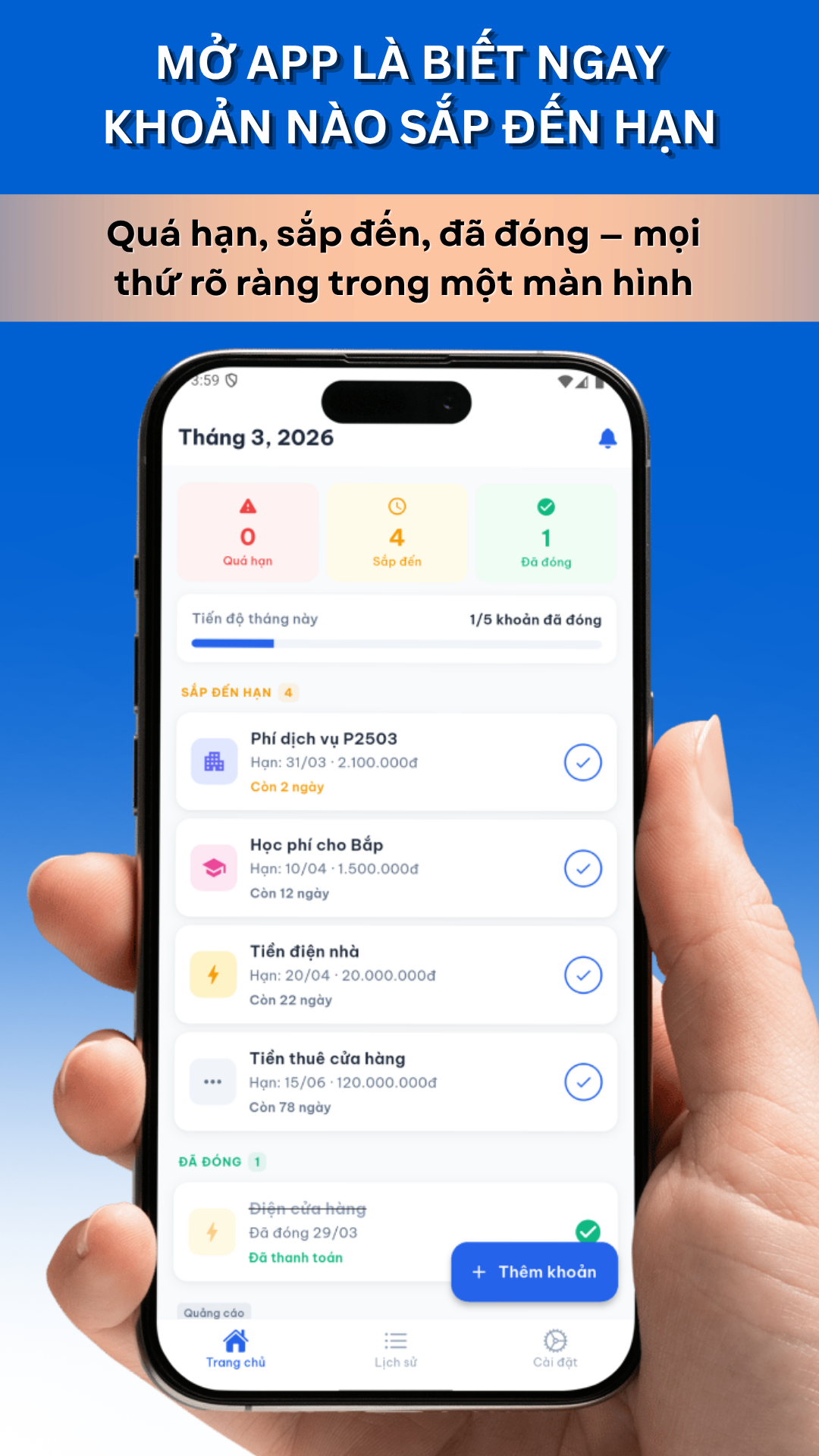 Sổ Đóng Tiền - Nhắc hóa đơn - Screenshot 3