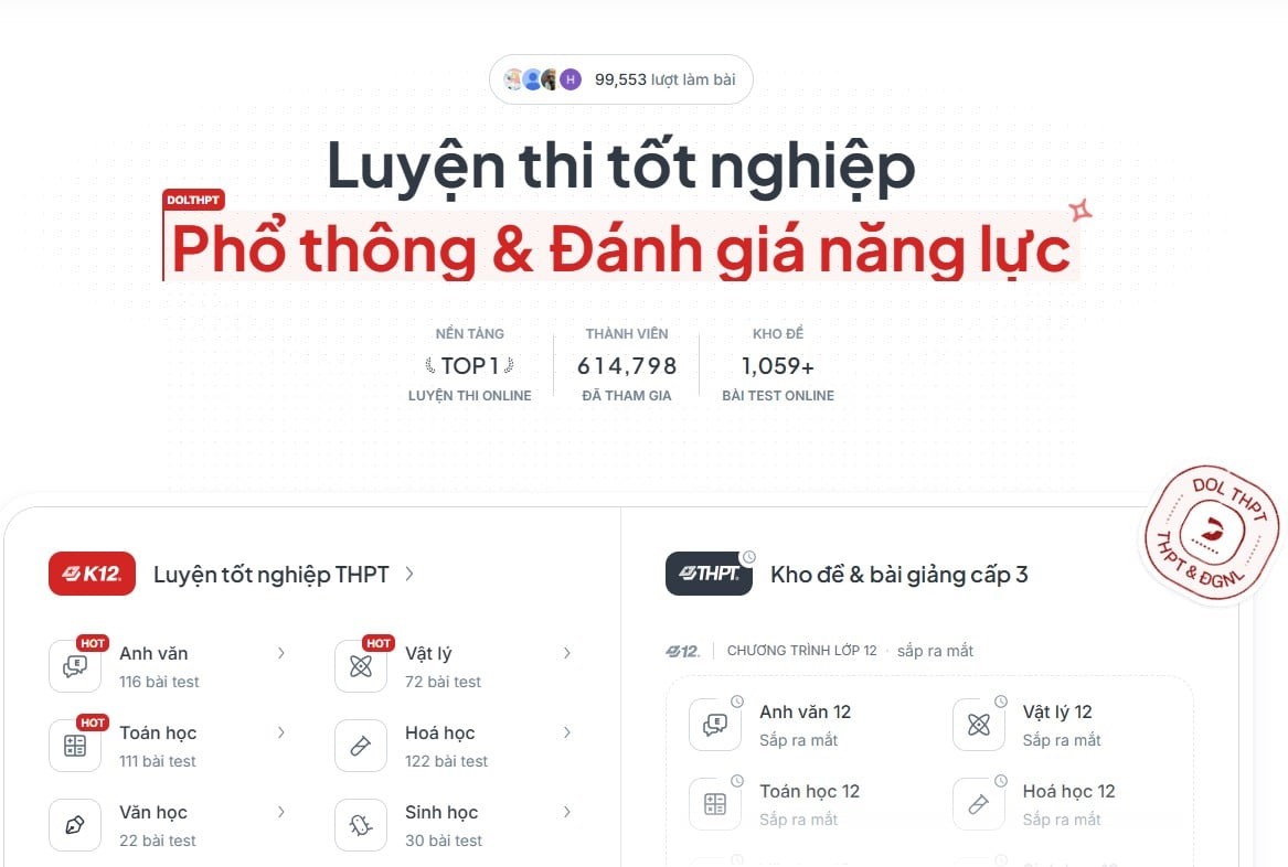 DOL THPT - Nền tảng luyện thi miễn phí dành cho học sinh - Screenshot 1