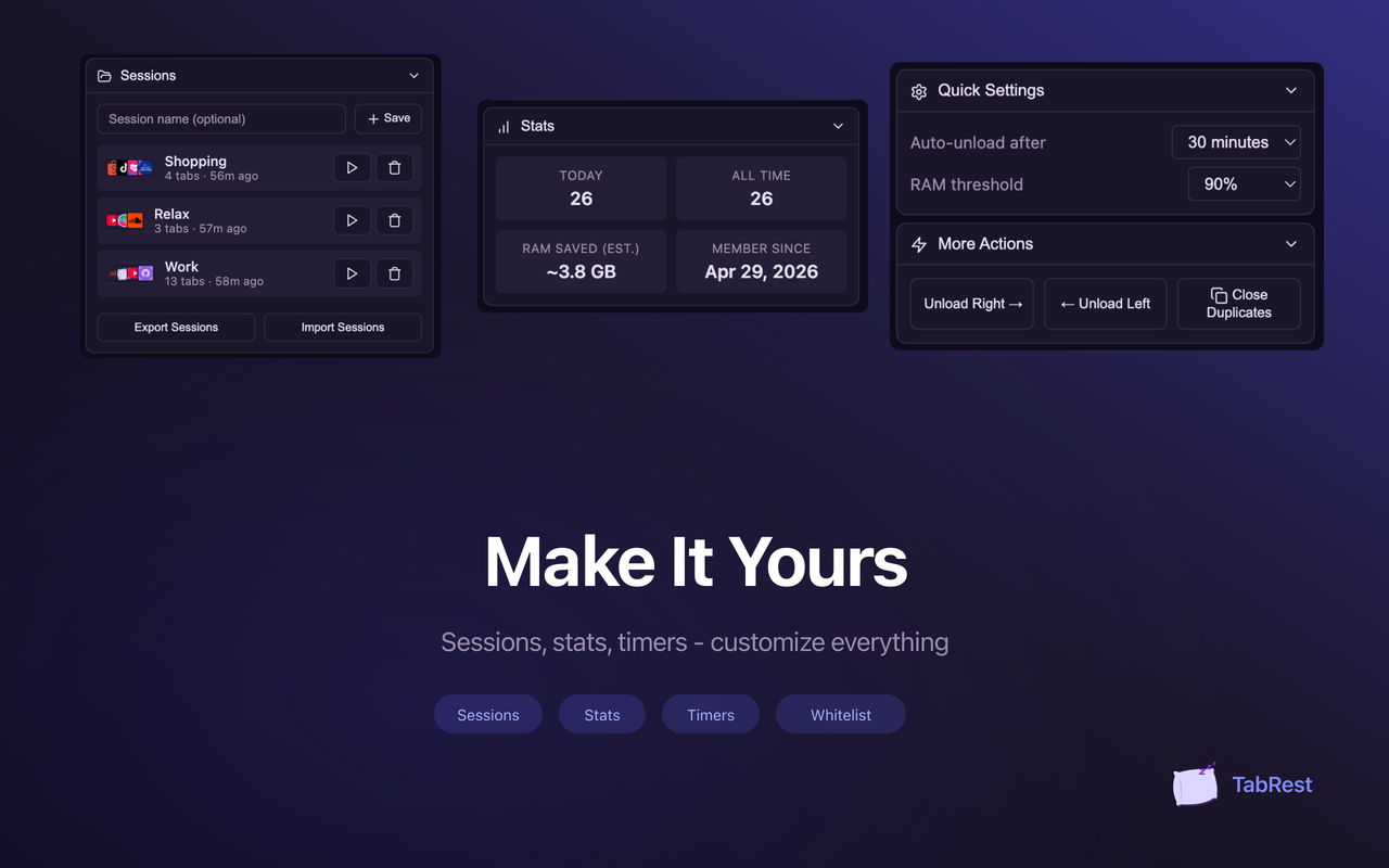 TabRest - Rest your tabs, free your RAM - Screenshot 2