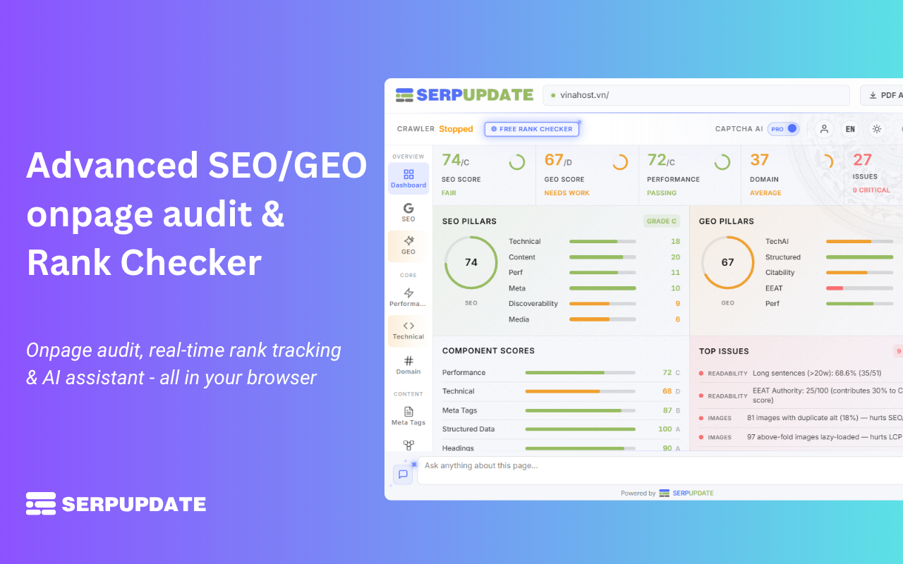 Advanced SEO/GEO Audit & Rank Checker - Screenshot 1