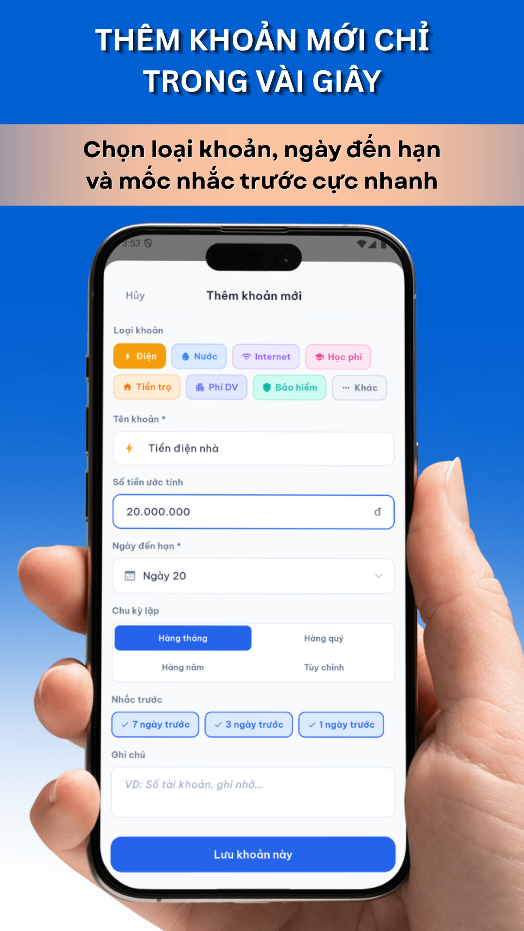 Sổ Đóng Tiền - Nhắc hóa đơn - Screenshot 2