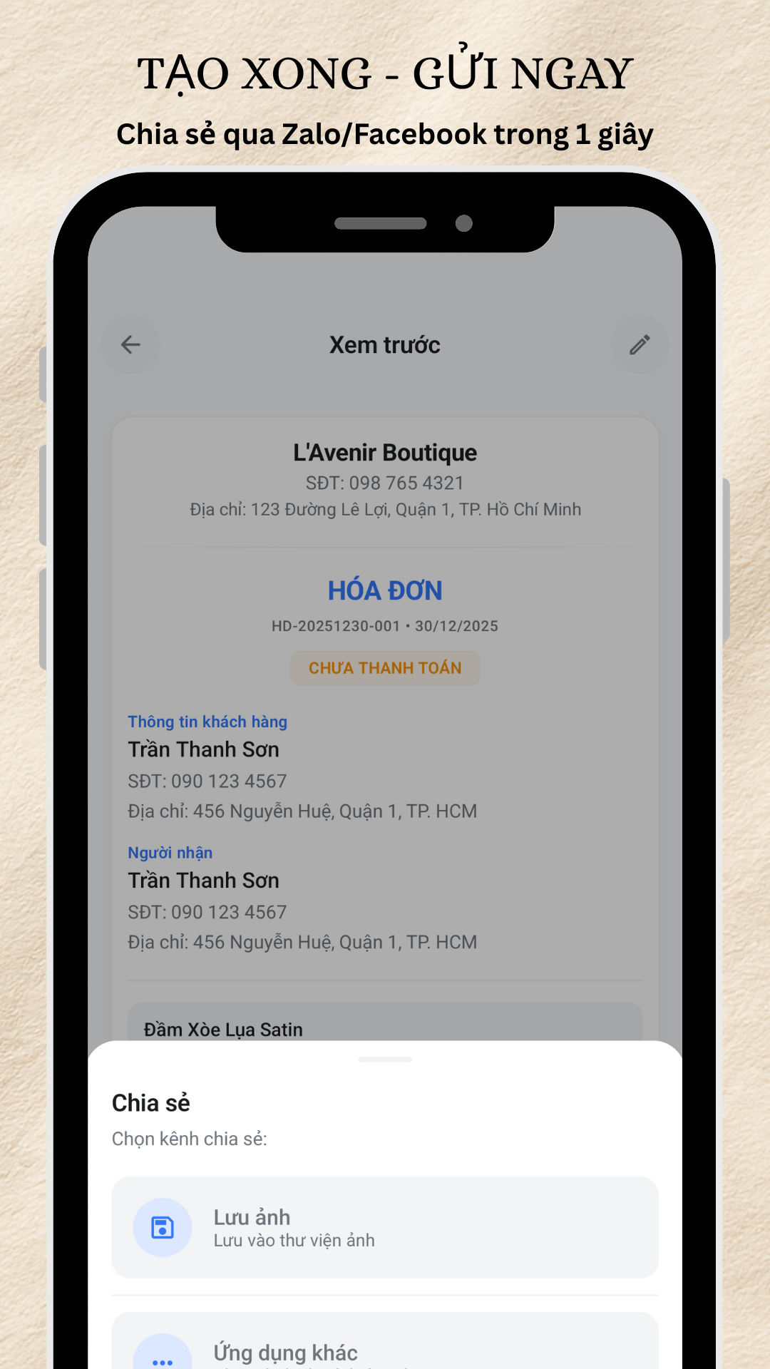 Tạo Hóa Đơn & Quản Lý Shop - Screenshot 2