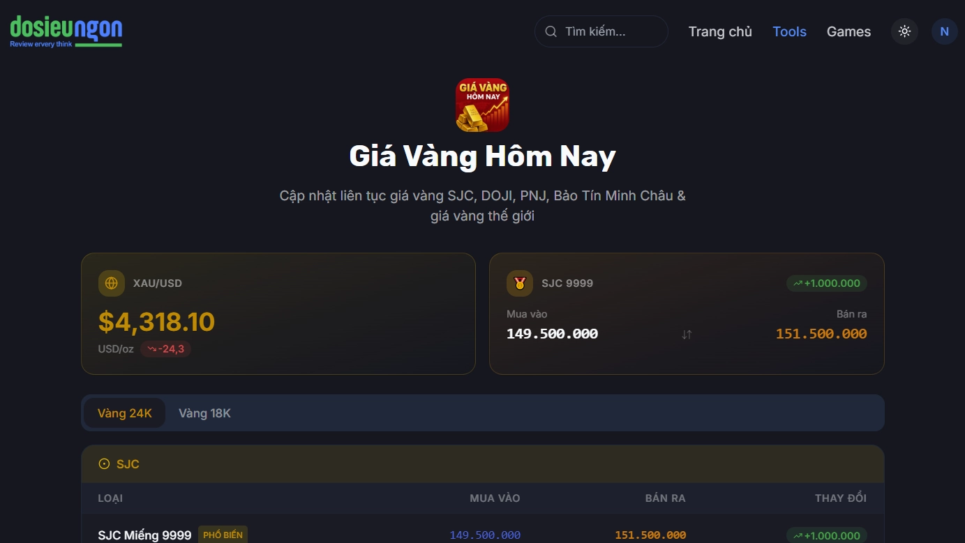 Giá Vàng Hôm Nay - Screenshot 1
