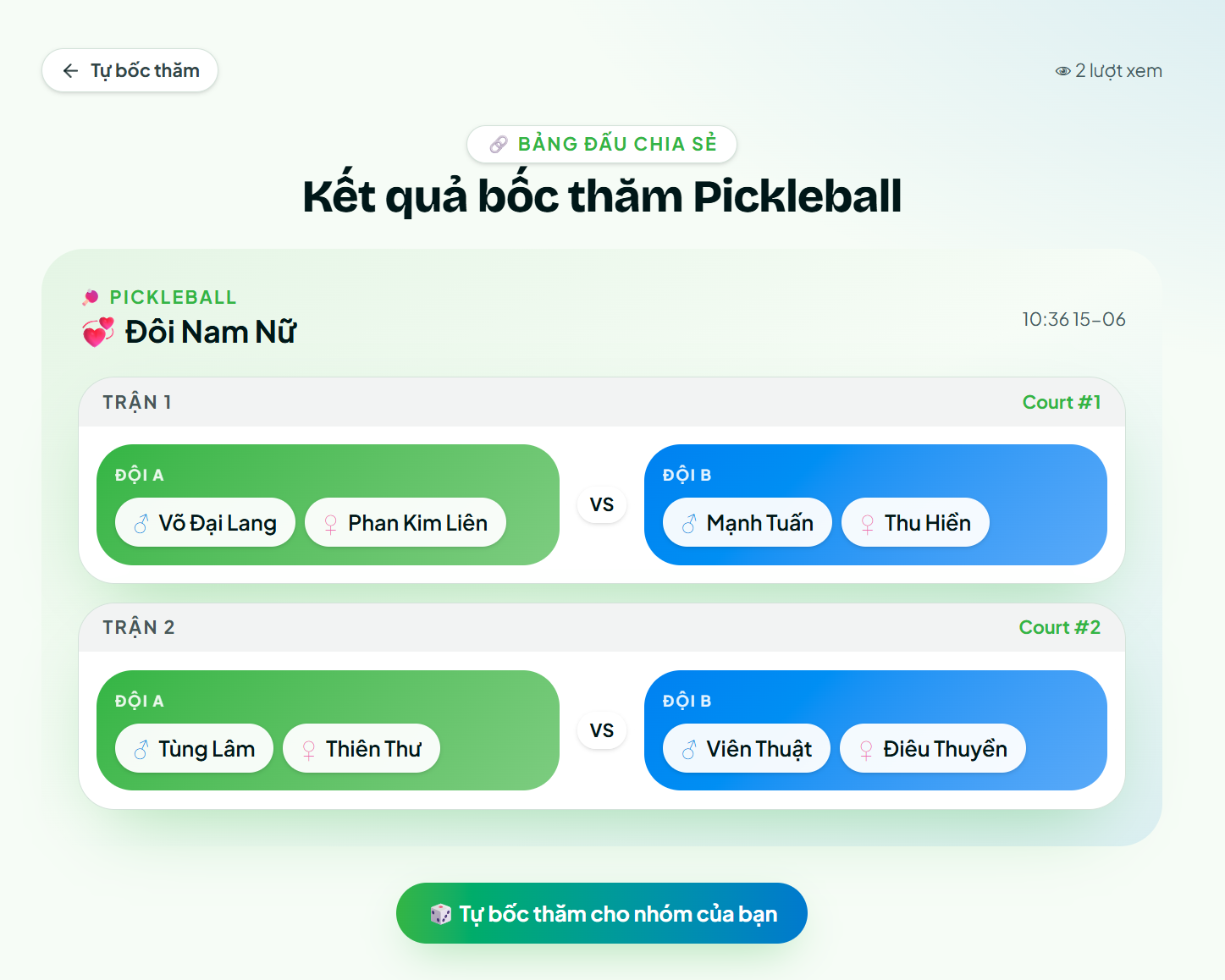 BANGDAU.COM - Pickleball Pairing Randomizer - Screenshot 1