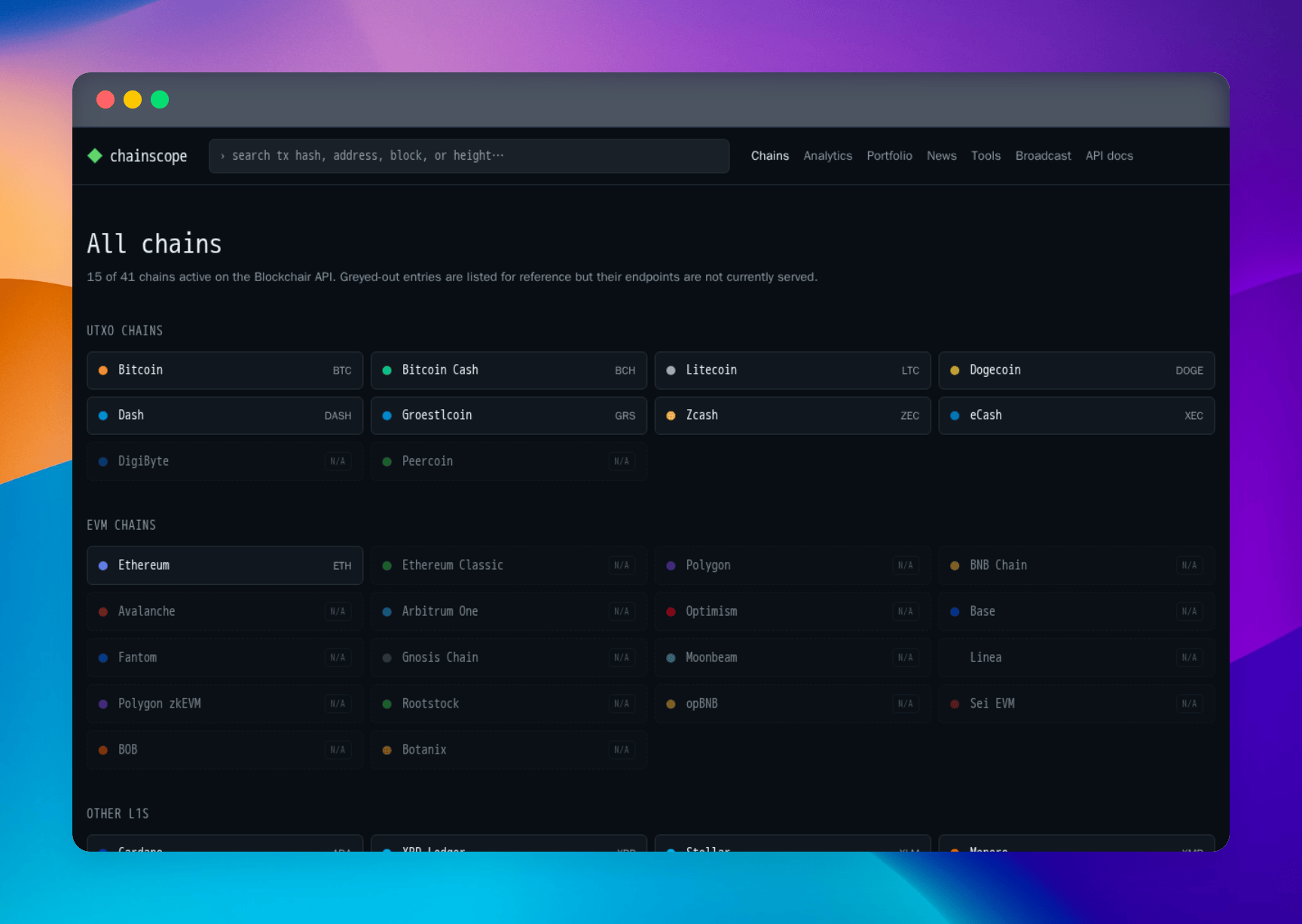 ChainScope — Blockchair Multi-Chain Explorer - Screenshot 1