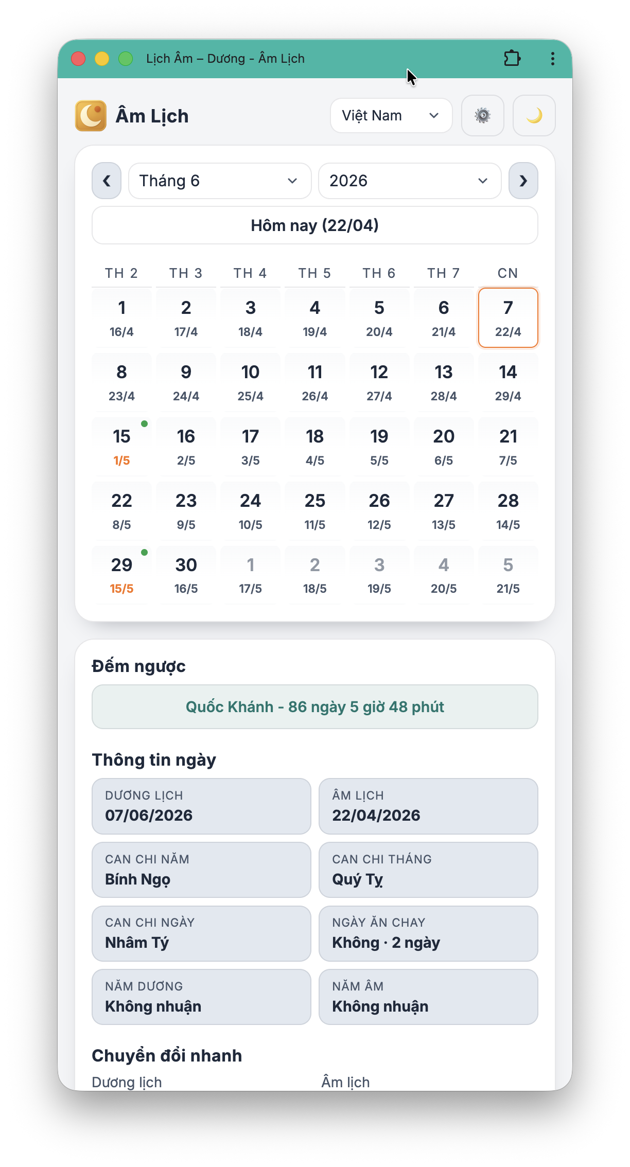 Lịch Âm Dương – Lịch Vạn Niên PWA - Screenshot 1