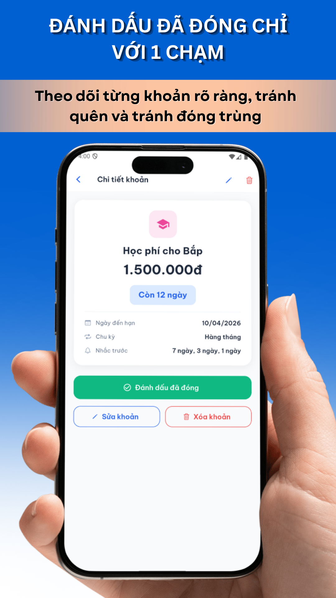 Sổ Đóng Tiền - Nhắc hóa đơn - Screenshot 4