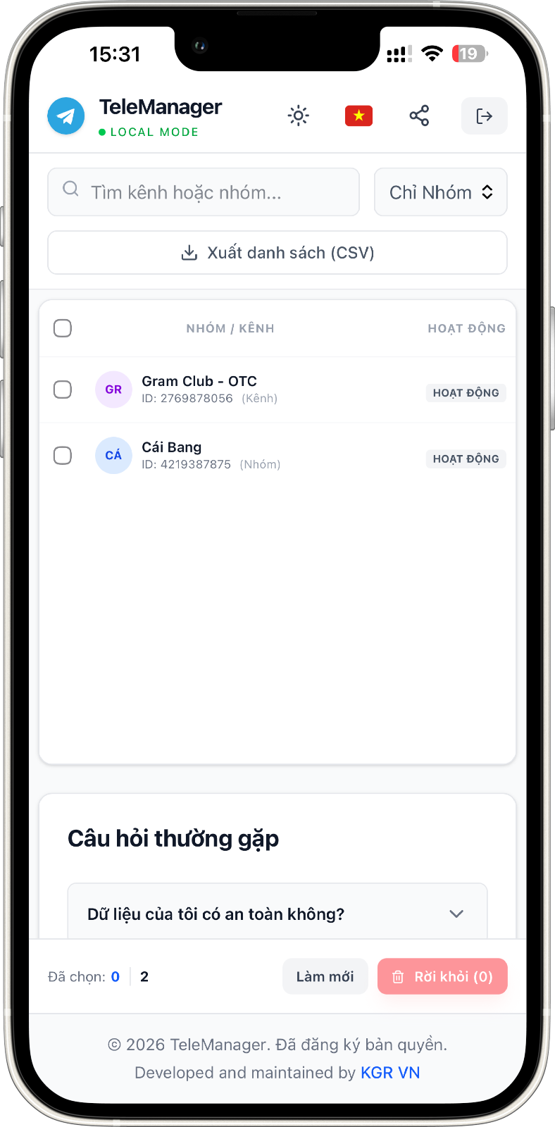 Quản lý rời hàng loạt Nhóm/ Kênh & xóa Bot trên Telegram - Screenshot 4