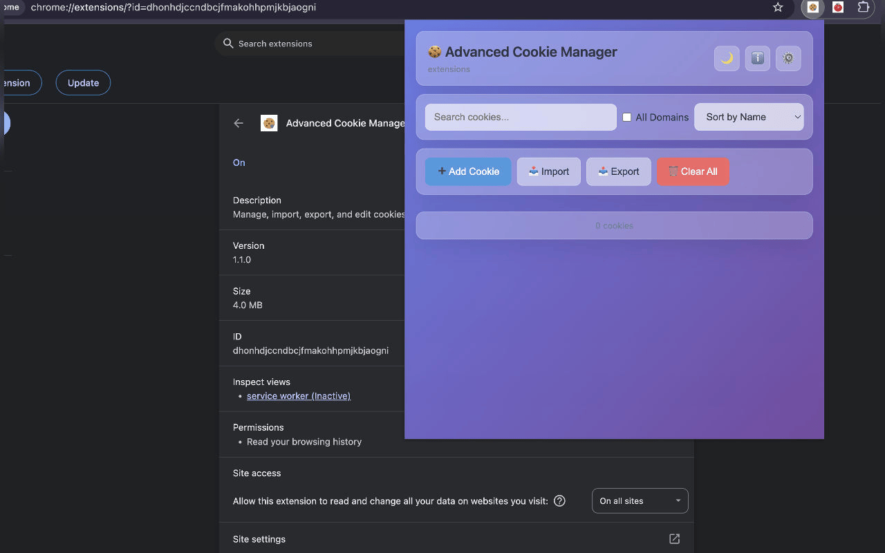 Advanced Cookie Manager - Screenshot 1