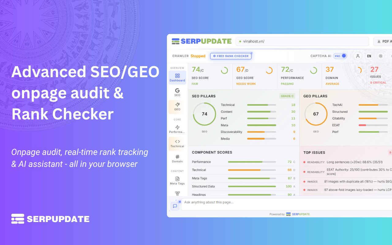 Advanced SEO/GEO Audit & Rank Checker - Screenshot 1