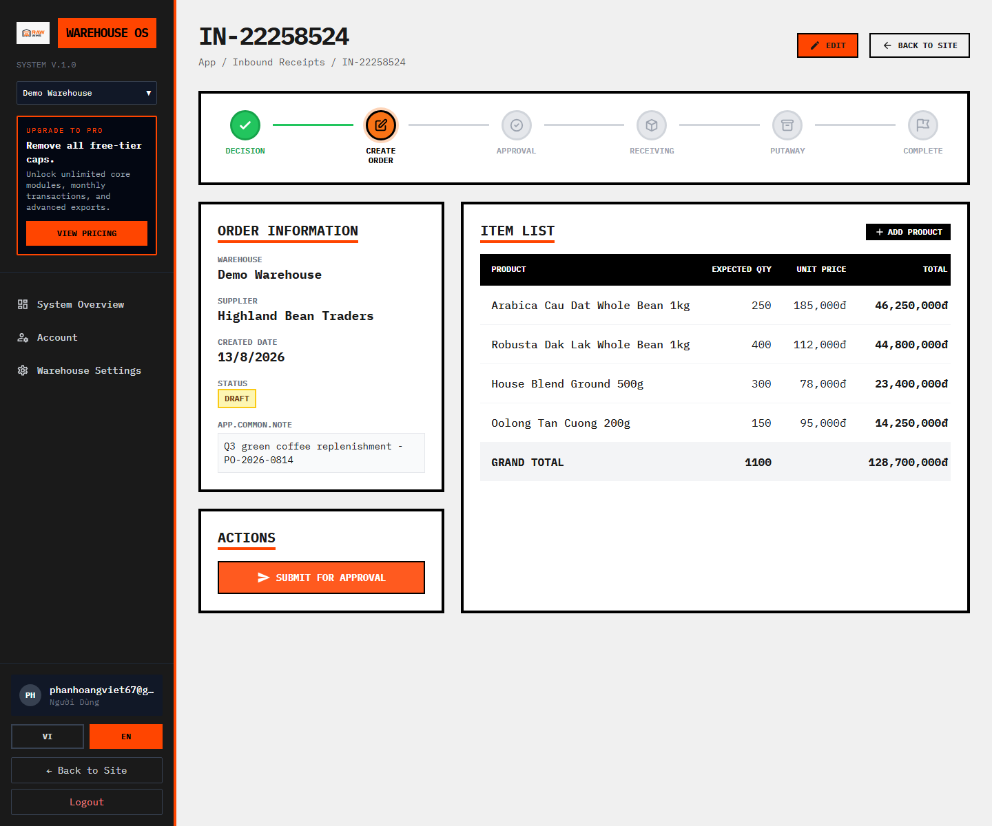 Warehouse OS - Industrial Logistics - Screenshot 3