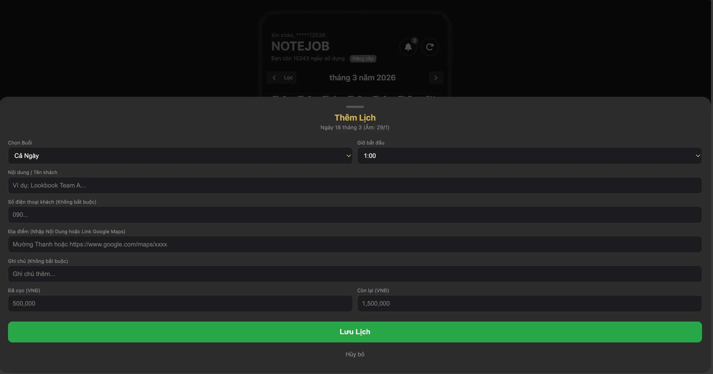 GHI LỊCH - Ghi Chú lịch cho thợ ảnh, Thợ Make - Screenshot 2