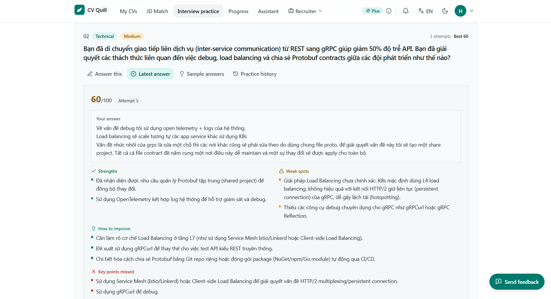 CV Quill — Đánh giá CV, đối chiếu JD & luyện phỏng vấn - Screenshot 2