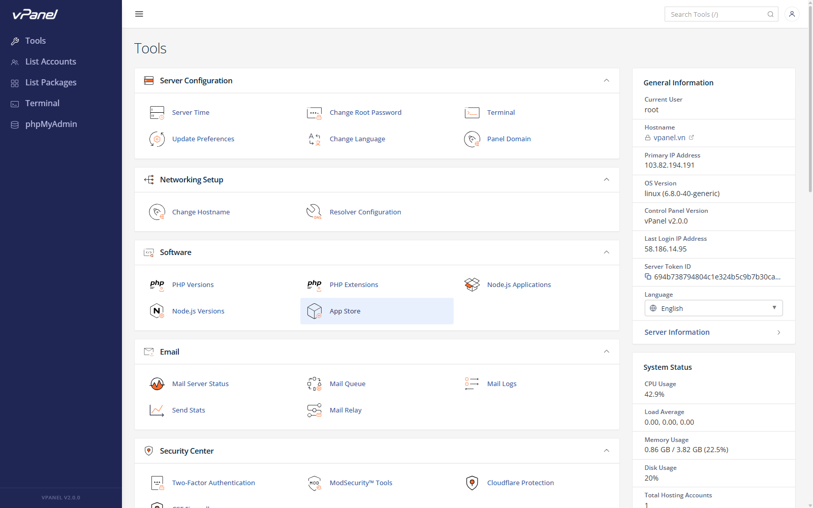 vPanel - Quản trị Máy chủ VPS / Cloud Server - Screenshot 1
