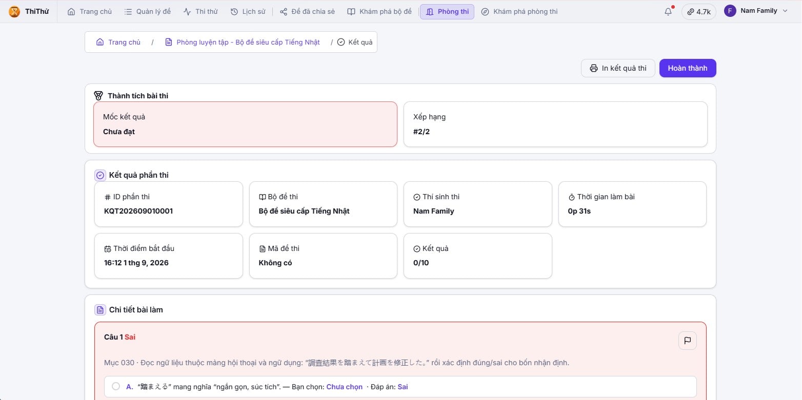 Thi Thử Web - Tạo đề trắc nghiệm và tổ chức thi thử - Screenshot 3