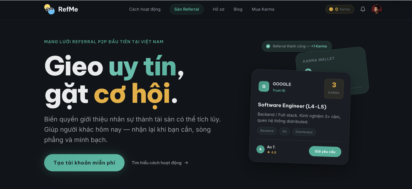 RefMe — Gieo uy tín, gặt cơ hội - Screenshot 1