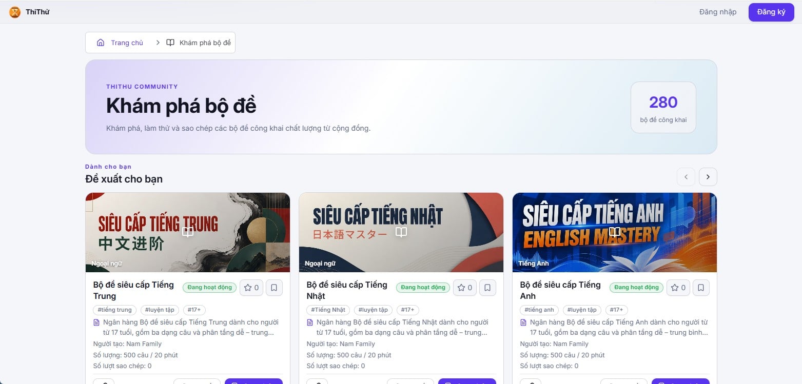 Thi Thử Web - Tạo đề trắc nghiệm và tổ chức thi thử - Screenshot 1
