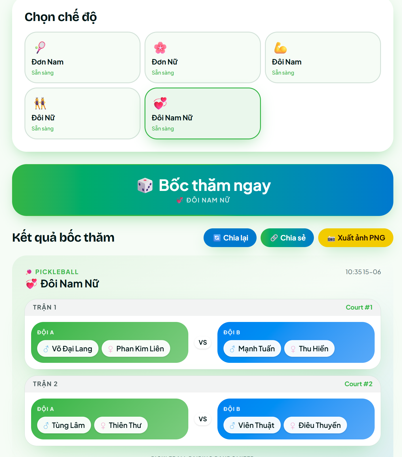 BANGDAU.COM - Pickleball Pairing Randomizer - Screenshot 4