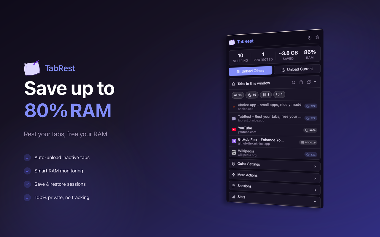 TabRest - Rest your tabs, free your RAM - Screenshot 1