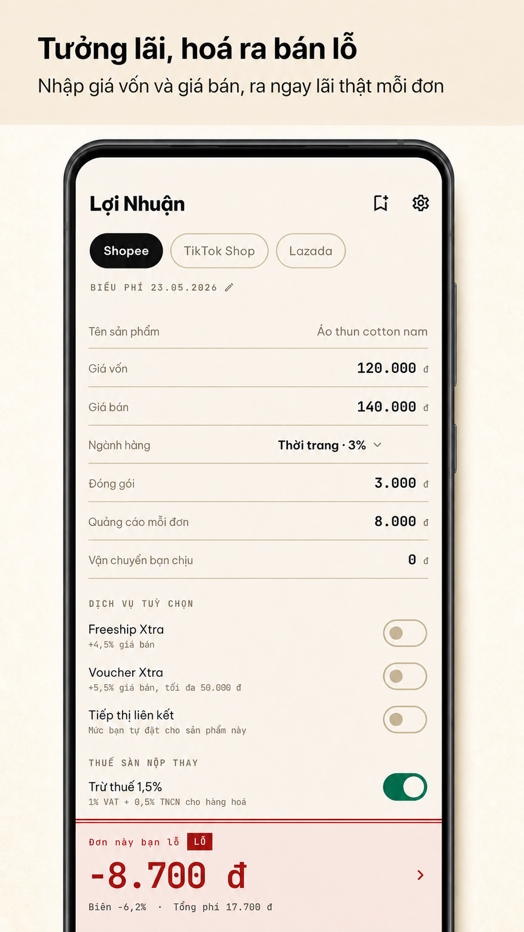 Lợi Nhuận - Giá Bán & Phí Sàn - Screenshot 2