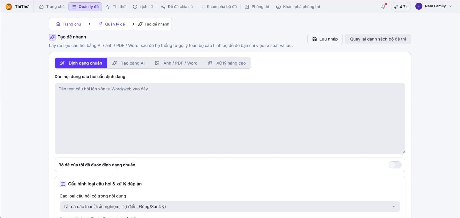 Thi Thử Web - Tạo đề trắc nghiệm và tổ chức thi thử - Screenshot 5