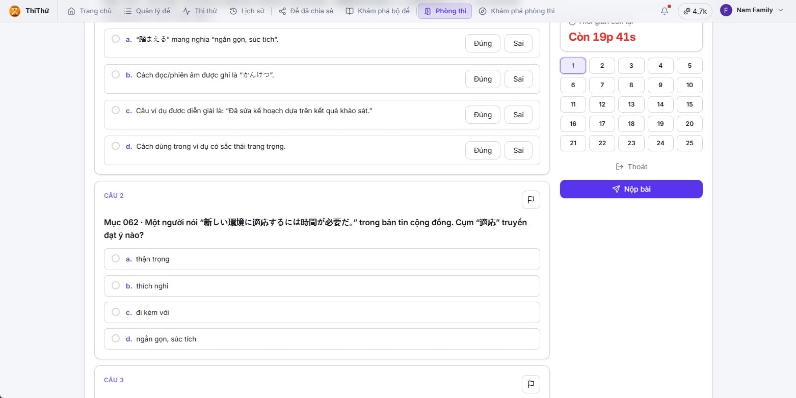 Thi Thử Web - Tạo đề trắc nghiệm và tổ chức thi thử - Screenshot 2